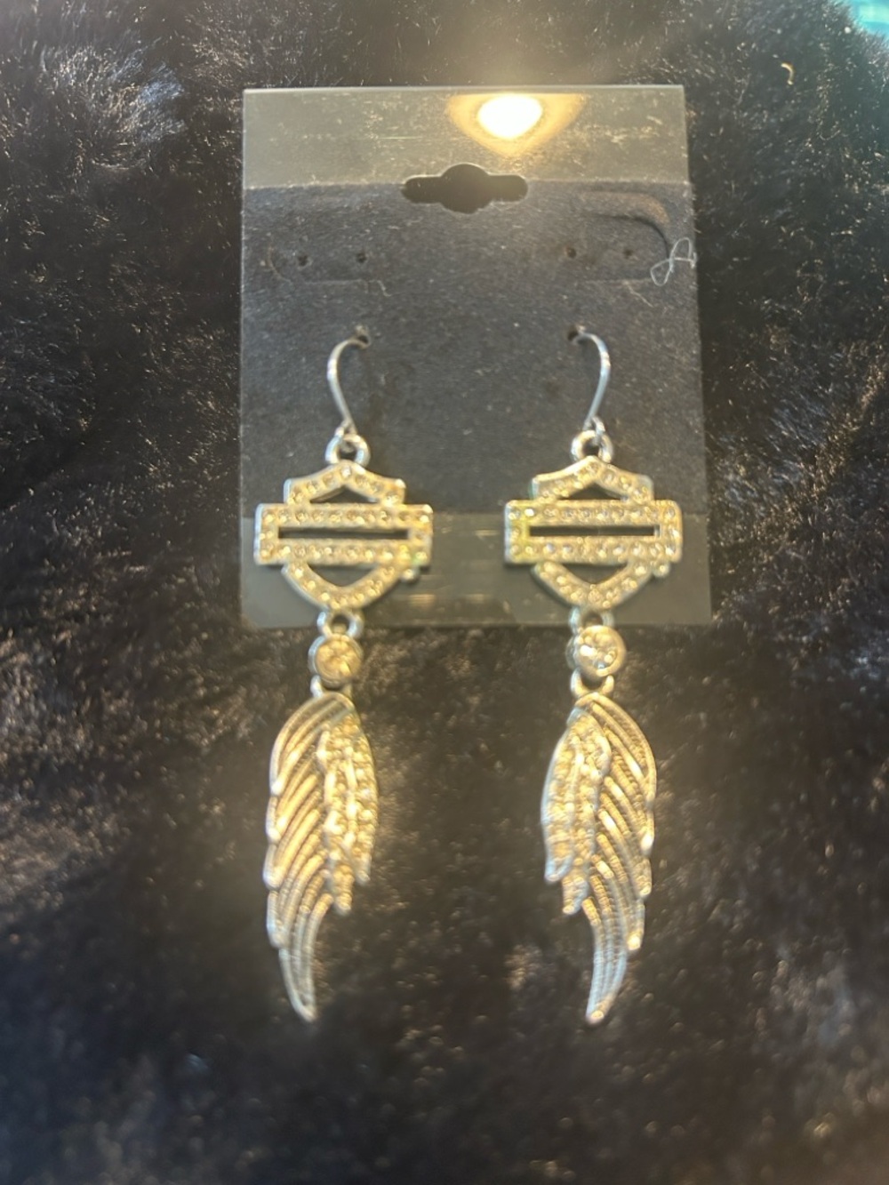 Harley-Davidson official license Silver Tone Wing Drop Earrings w/Shield Motif